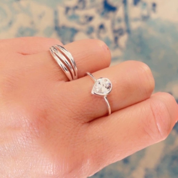 Sterling Silver Pear Diamond Ring - Picture 3 of 6